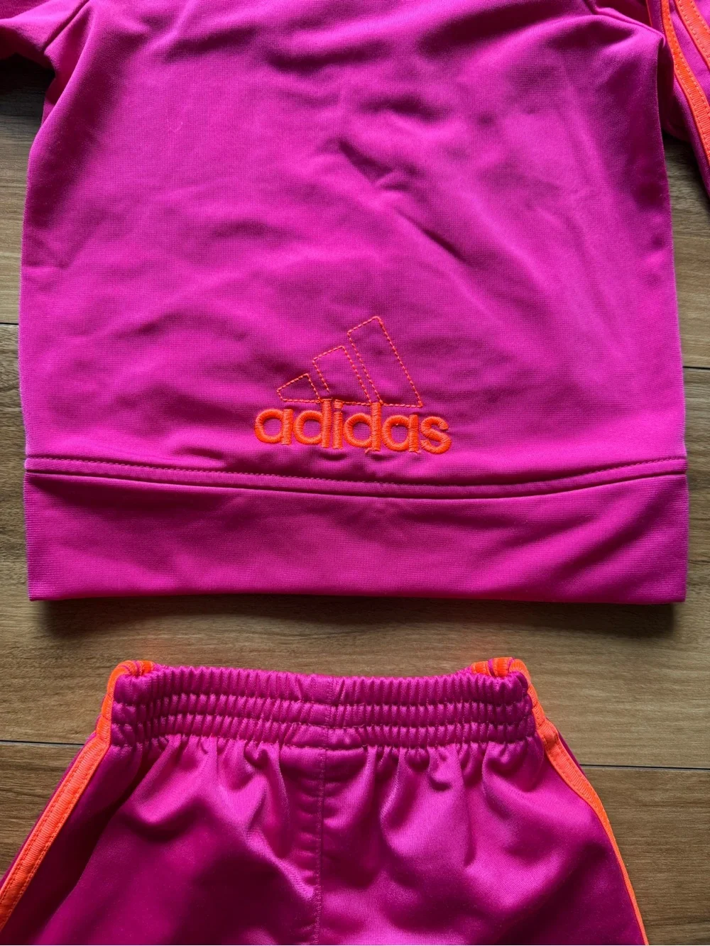 Adidas Toddler 2 Piece Tracksuit Set Pink Orange 18M Three Stripe Jacket Pants